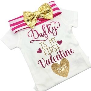 Valentine's Day Baby Outfit with Gold Bow